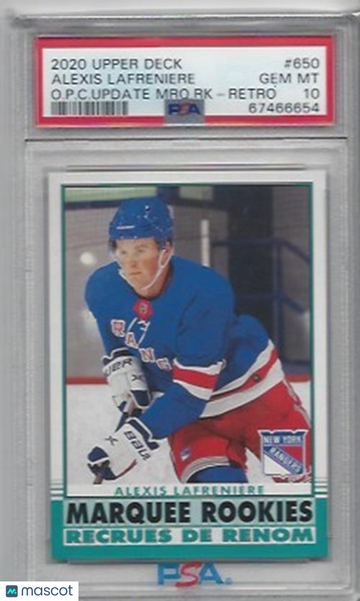 2020 Upper Deck O-Pee-Chee Update Marquee Rookies Alexis Lafreniere #650 O. P. C. Update MRQ. RK Retro PSA 10