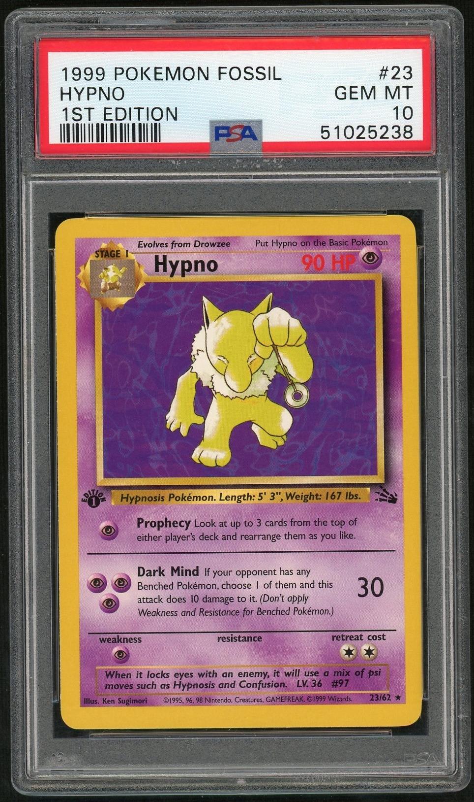 1999 hypno pokemon card 1999 Pokemon Fossil 8 Hypno-holo PSA 8