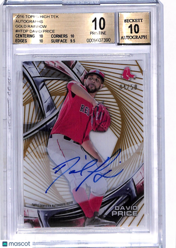 2016 Topps High Tek Autographs Gold Rainbow David Price #HTDP BGS 10 Auto 10