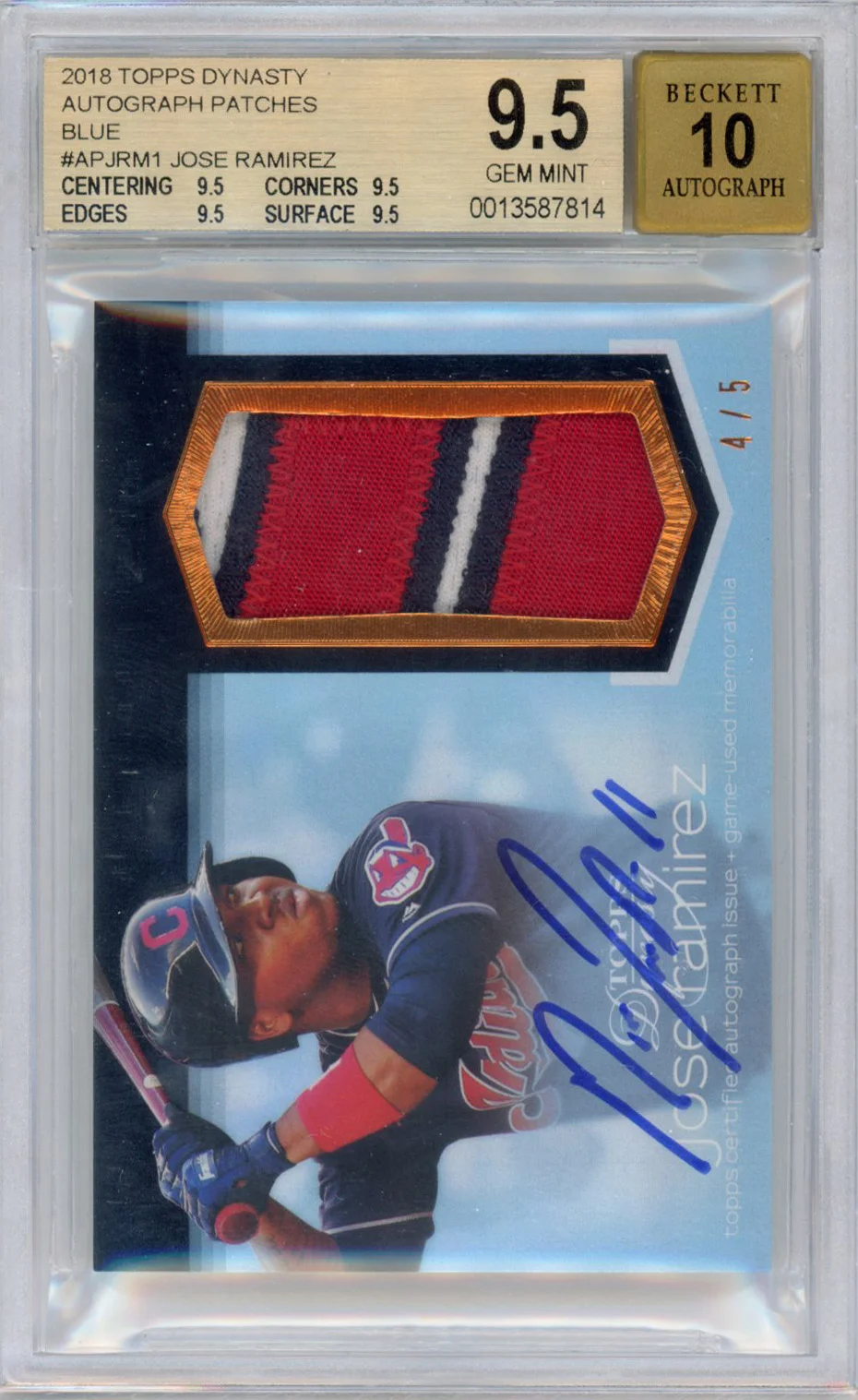 2018 Topps Dynasty Autograph Patches Blue APJRM1 Jose Ramirez