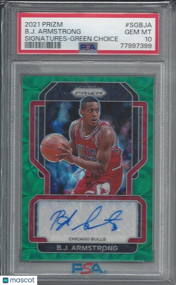 2021 Panini Prizm Signatures B. J. Armstrong #SGBJA Green Choice PSA 10