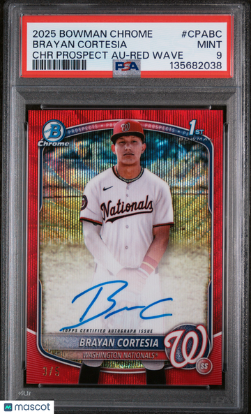 2025 Bowman Chrome Prospect Autographs Brayan Cortesia #CPABC Red Wave /5 PSA 9