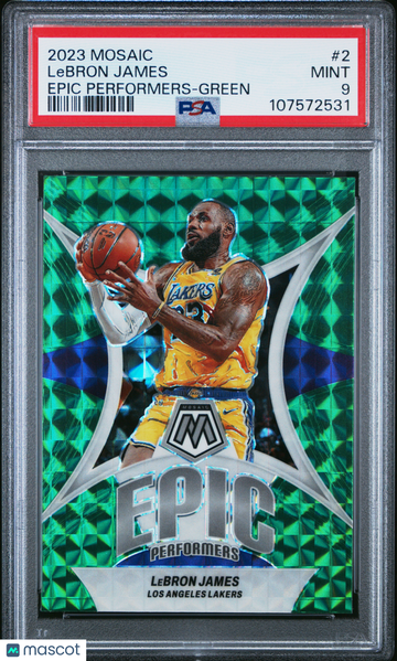 2023 Panini Mosaic Epic Performers LeBron James #2 Green PSA 9