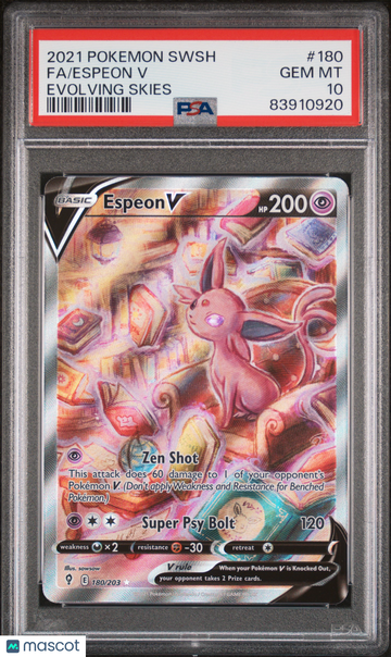2021 Pokemon Sword & Shield Evolving Skies Espeon V Evolving Skies Fa PSA 10 #180