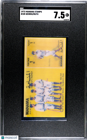 1972 Manama Stamps Ruth Gehrig #1RI SGC 7.5