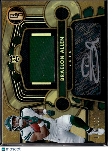 Braelon Allen 2024 Panini Gold Standard Authentic Patch RC Memorabilia Auto New York Jets
