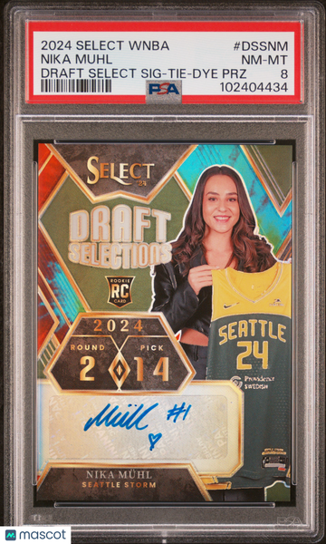 2024 Panini Select WNBA Draft Selections Signatures Nika Muhl Tie Dye PRZ #DSSNM PSA 8