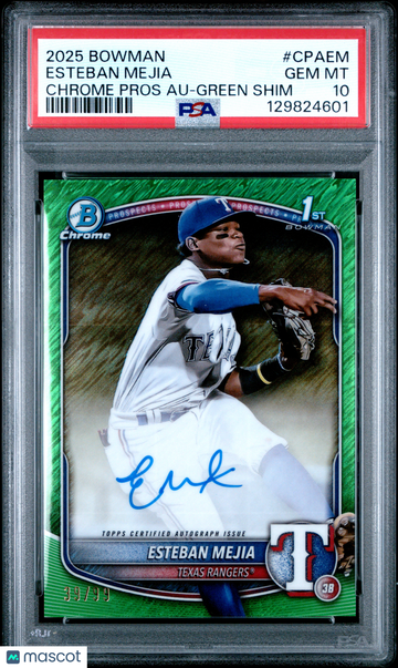 2025 Bowman Chrome Prospect Autographs Esteban Mejia #CPAEM Green Shim /99 PSA 10
