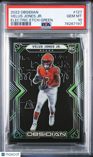2022 Obsidian Velus Jones Jr. #127 Electric Etch Green Rookie PSA 10