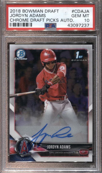 JORDYN ADAMS PSA 10 2018 BOWMAN CHROME DRAFT PROSPECT AUTO AUTOGRAPH ANGELS 7237