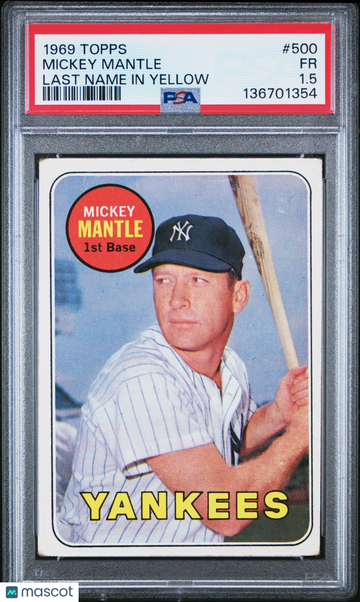 Mickey Mantle 1969 Topps Last Name In Yellow PSA 1.5