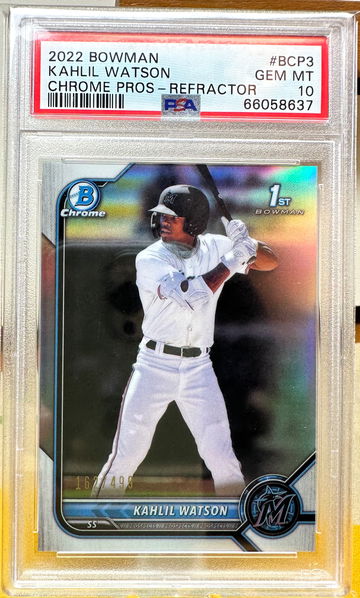 2022 bowman chrome 1st prospect kahlil watson refractor /499 PSA 10