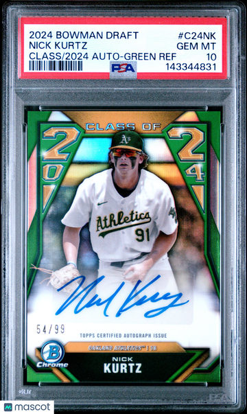 2024 Bowman Draft Class Of 2024 Autographs Nick Kurtz #C24NK Green Ref 54/99 PSA 10 Auto