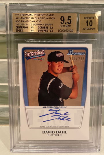 DAVID DAHL - 2011 BOWMAN PERFECT GAME ALL-AMERICAN CLASSIC AUTOS /235 (Issued in 2012 Bowman Draft ~ BGS 9.5/10