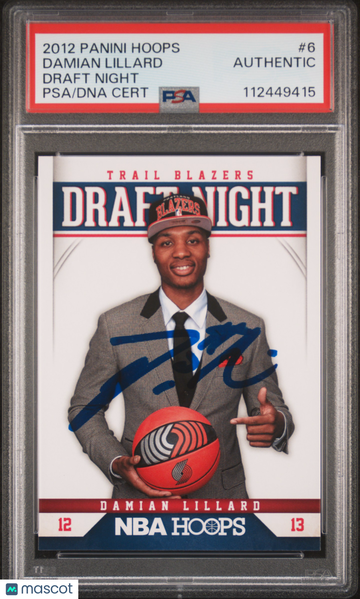 2012 Panini Hoops Draft Night Damian Lillard #6 PSA A Auto A