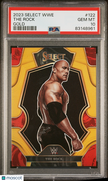 2023 Panini Select WWE The Rock #122 Gold Prizm PSA 10
