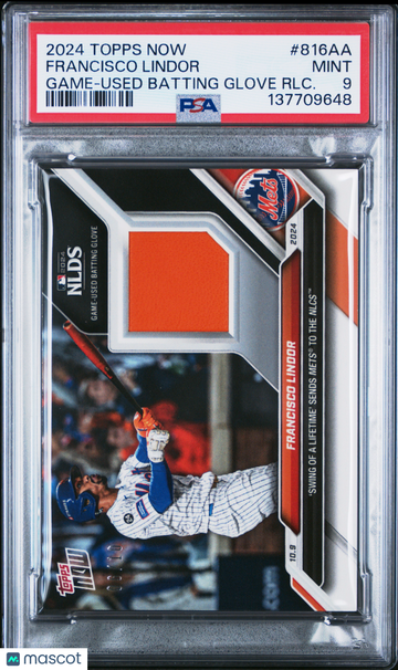 2024 Topps Now Francisco Lindor #816AA Game Used Batting Glove RLC. /10 PSA 9