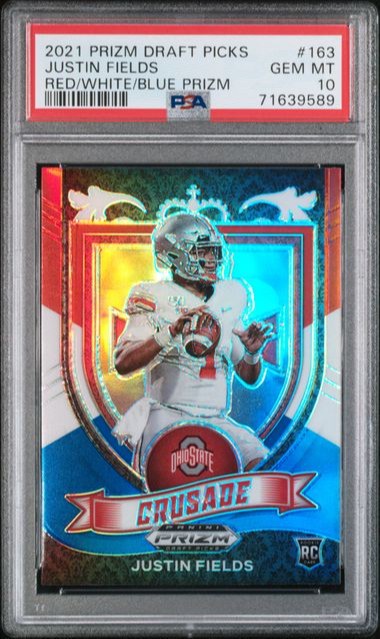 2021 Panini Prizm Draft Picks Justin Fields #163 Red White Blue PSA 10