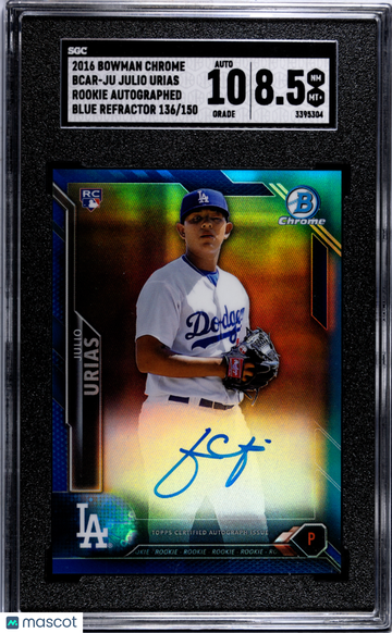 2016 Bowman Chrome Julio Urias #BCAR-JU Rookie Autograph Blue Refractor SGC 8.5 Auto 10