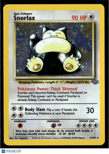 1999 Jungle Snorlax Holo Rare #11/64