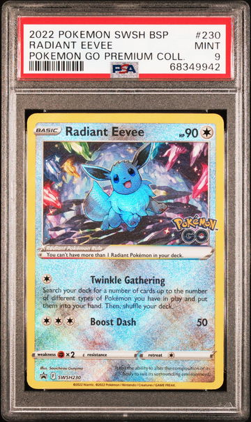 2022 Pokemon Sword and Shield Black Star Promo Pokemon Go Premium Collection Radiant Eevee #SWSH230 PSA 9