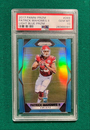 2017 Panini Prizm Patrick Mahomes II RC Light Blue Prizm SP #269 52/199 PSA 10