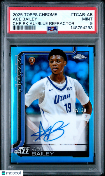 2025 Topps Chrome Chrome Rookie Autographs Ace Bailey #TCAR-AB RK Blue Refractor /150 PSA 9
