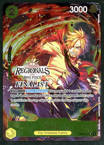 2024 Bandai OP-03 Pillars of Strength Regionals Finalist Sanji #OP03-102 Stamp