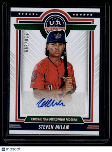 2022 Panini Stars & Stripes USA Baseball Steven Milam #NTDP-SM National Team Development Program Signatures Blue Ink SN