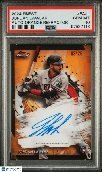 2024 Topps Finest Finest Autographs Jordan Lawlar #FAJL Auto Orange Refractor /25 PSA 10
