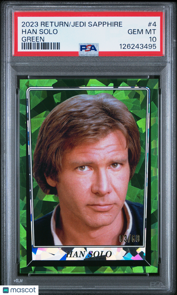 2023 Topps Chrome Sapphire Star Wars Return Of The Jedi Han Solo #4 Green PSA 10