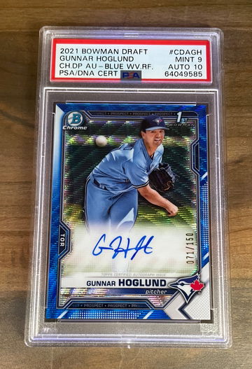 2021 BOWMAN DRAFT BLUE WAVE REFRACTOR AUTO GUNNAR HOGLUND #CDAGH PSA 9 