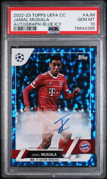 2022 TOPPS UEFA CLUB COMPETITIONS JAMAL MUSIALA AUTOGRAPHS ICY BLUE #AJM PSA 10