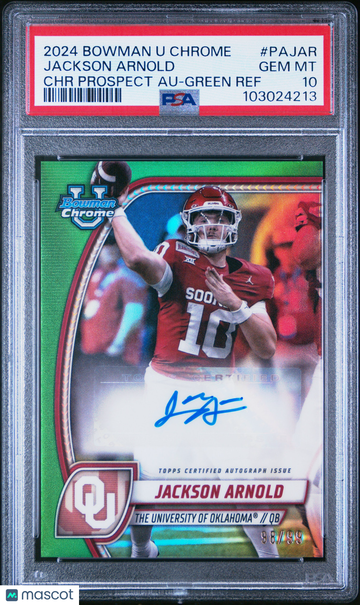 2024 Bowman University Chrome Bowman Chrome Prospect Autographs Jackson Arnold #PAJAR Chr Prospect Au-Green Ref PSA 10