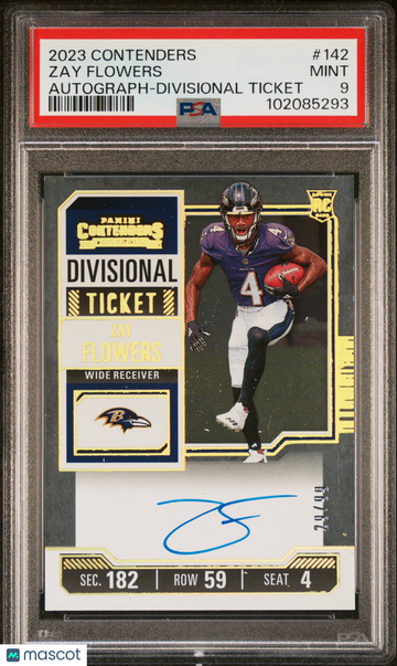 2023 Panini Contenders Zay Flowers #142 Autograph Divisional Ticket /99 PSA 9