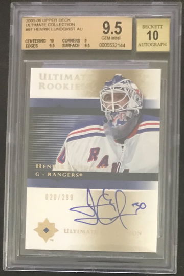 2005-06 Ultimate Collection Henrik Lundqvist BGS 9.5 Auto 10