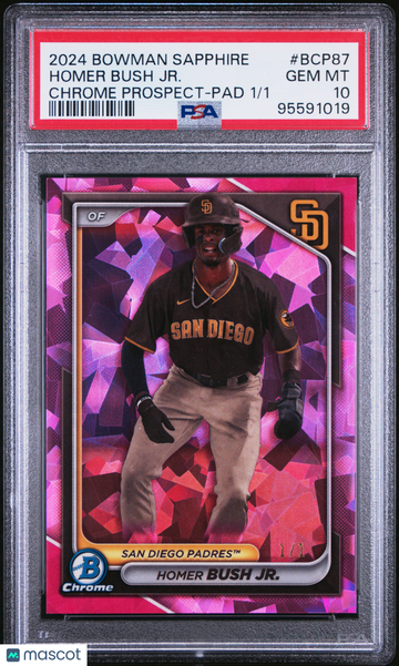 2024 Bowman Sapphire Edition Chrome Prospects Homer Bush JR. #BCP87 Pad /1 PSA 10