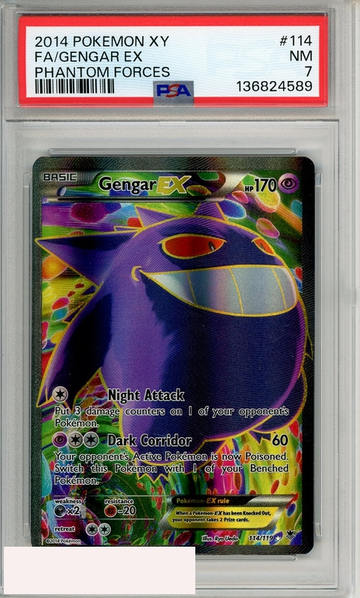 2014 POKEMON XY PHANTOM FORCES FA GENGAR EX #114 PSA 7 NM