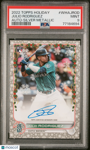 2022 Topps Holiday Autographs Julio Rodriguez #WHAJROD Silver Metallic PSA 9