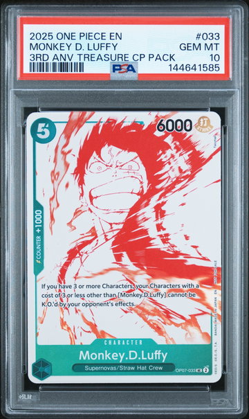 2025 Promotional Cards English 3rd Anniversary Treasure Camp. Monkey D. Luffy #OP07-033 PSA 10
