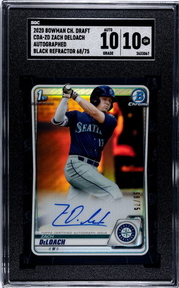 2020 Bowman Draft Pick Autographs Zach Deloach Black Refractor SGC 10 Autograph 10