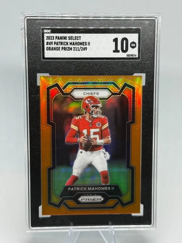 2023 Prizm | Patrick Mahomes II | Orange Prizm | 211/249 | #249 | SGC 10