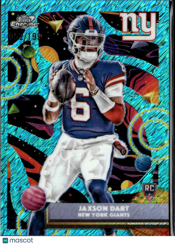 Jaxson Dart 2025 Topps Chrome RC Blue Shimmer /199 New York Giants