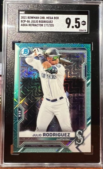 2021 Bowman Chrome Julio Rodriguez Mega Box BCP-86 Aqua /225 SGC 9.5