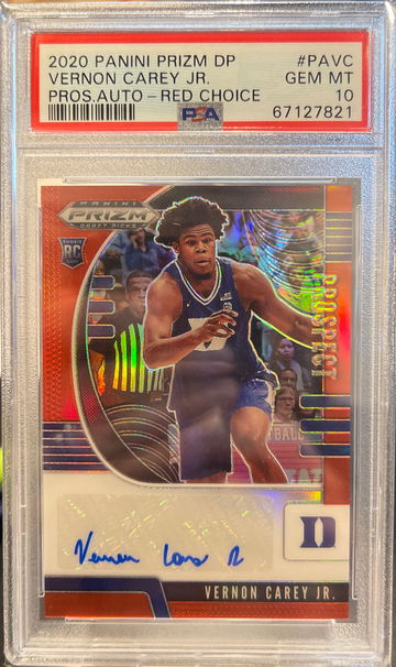 2020 Panini Prizm Draft Picks Vernon Carey Jr. Red Choice Prospects Auto /199 PSA 10 Duke