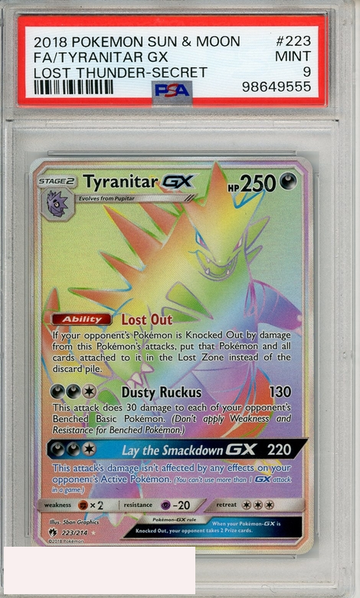 2018 POKEMON SUN MOON LST THNDER FA TYRANITAR GX #223 SECRET PSA 9