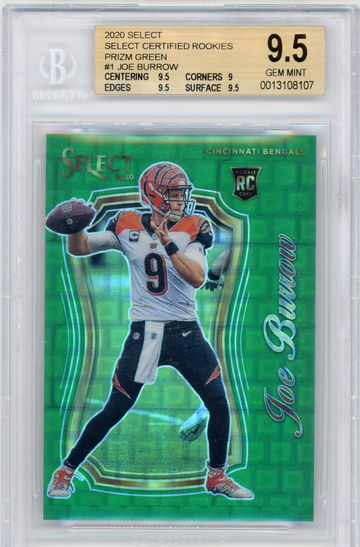 Joe Burrow 2020 Select Certified Green Prizm #'d 5/5 RC BGS 9.5 GEM MINT Cincinnati Bengals