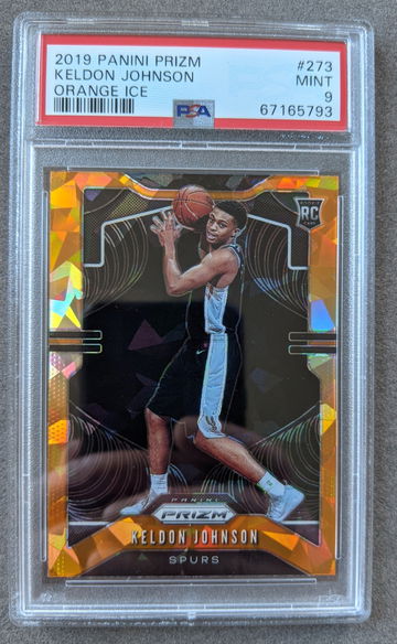 2019-20 Panini Prizm Orange Ice PRIZM Rookie #273 Keldon Johnson Spurs PSA 9