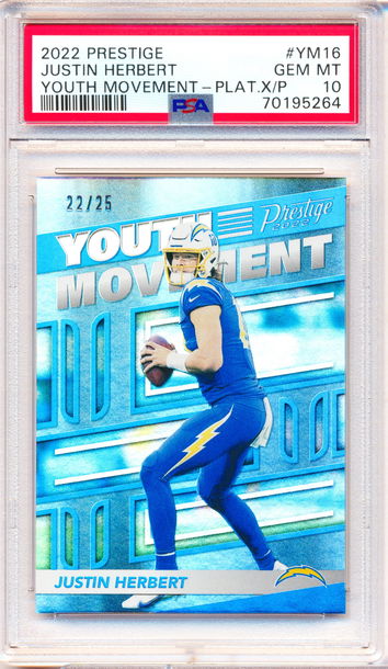 2022 Prestige #YM16 Justin Herbert Youth Movement PLATINUM /25 PSA 10
