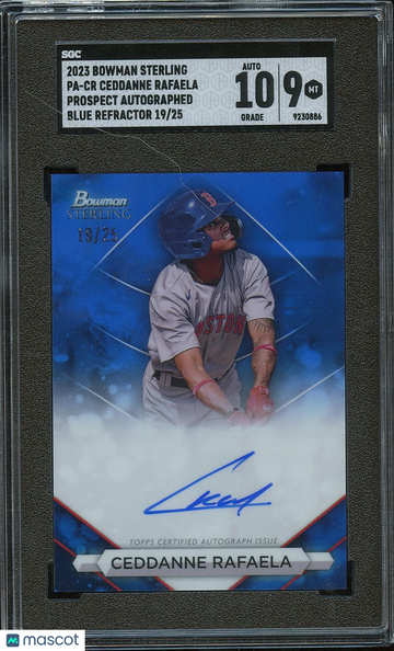 2023 Bowman Sterling Ceddanne Rafaela #PA-CR Pros. Autograph Blue Refractor 25 Rookie SGC 9 Auto 10
